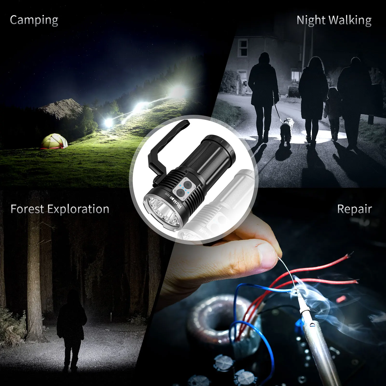 Wurkkos TS32 Powerful Rechargeable Flashlight 3*21700 15000lm Dual Switch Torches Max Throw 584m IP68 Waterproof Power Bank