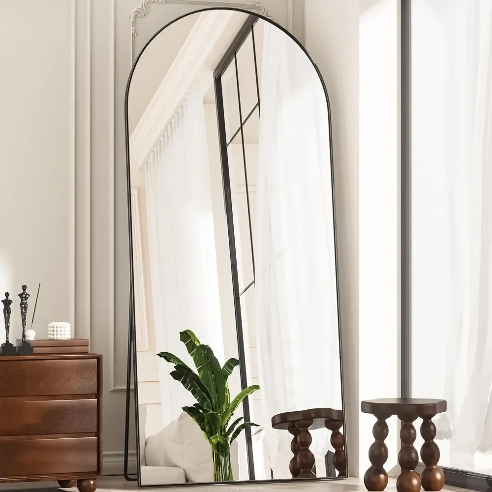 Mirror, 65*170 Oversized Independent, Arched Floor Standing Mirror, Black Full Body Mirror With Bracket In Bedroom