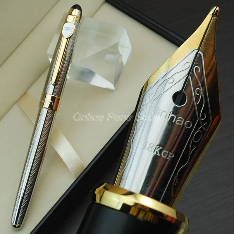 

Jinhao Silver & Golden Metal F Nib 0.5mm Fountain Pen Professional Writing Pen BFP003