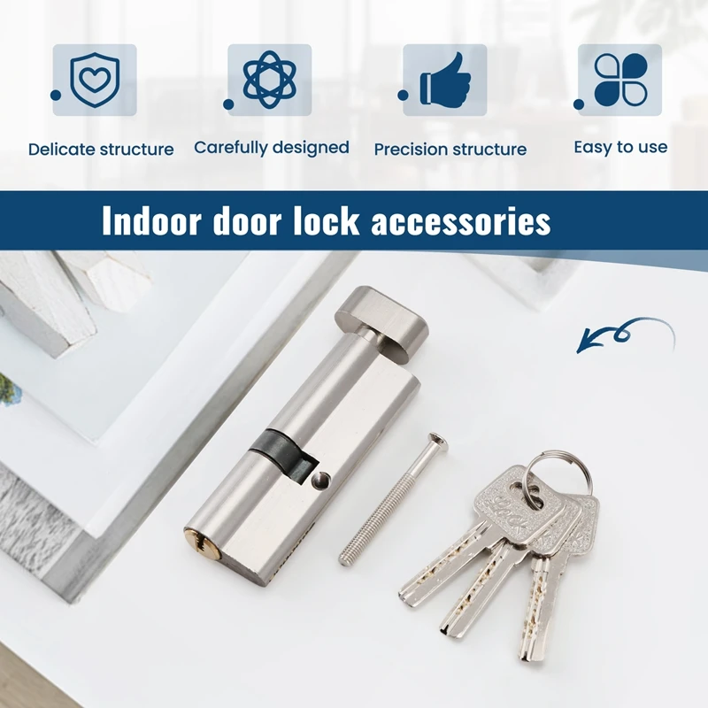 Interior Cobre Porta Bloqueio Cilindro, Porta Hardware, Lock Handle, Latão Bloqueio Chave, Quarto e Living, 80mm