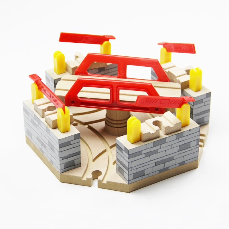 

Luxury Four Directions Multifunction Rotating Upper And Lower Bridge Traffic Hub Wooden Track Train Sets Accessories PD90