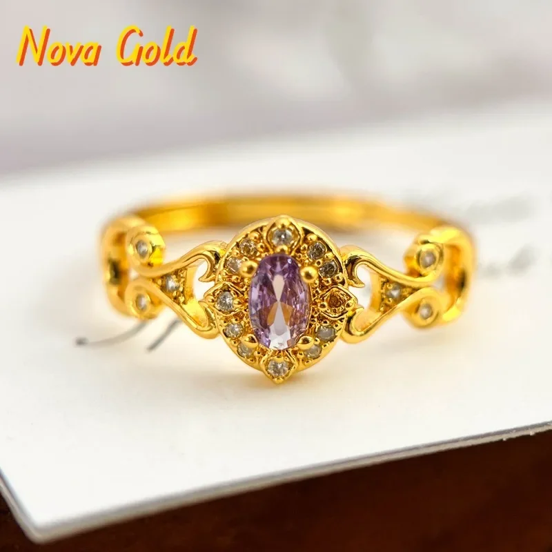 

Ювелирные изделия NovaGlod Light класса люкс: кольцо из настоящего золота 9999 пробы 24K с инкрустацией китайским ретро-фиолетово-красным цирконом, ажурное, с точечной инкрустацией бриллиантами, в дворцовом стиле.