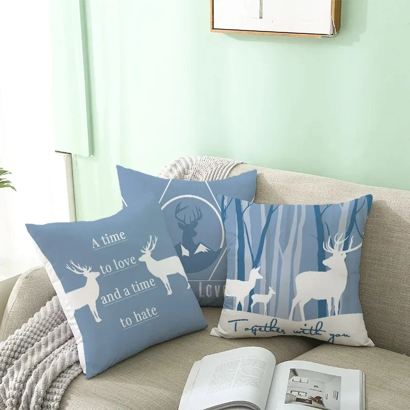 Office Living Room Home Pillowcase Fresh Elk Blue Pattern Pillowcase Car Ornaments