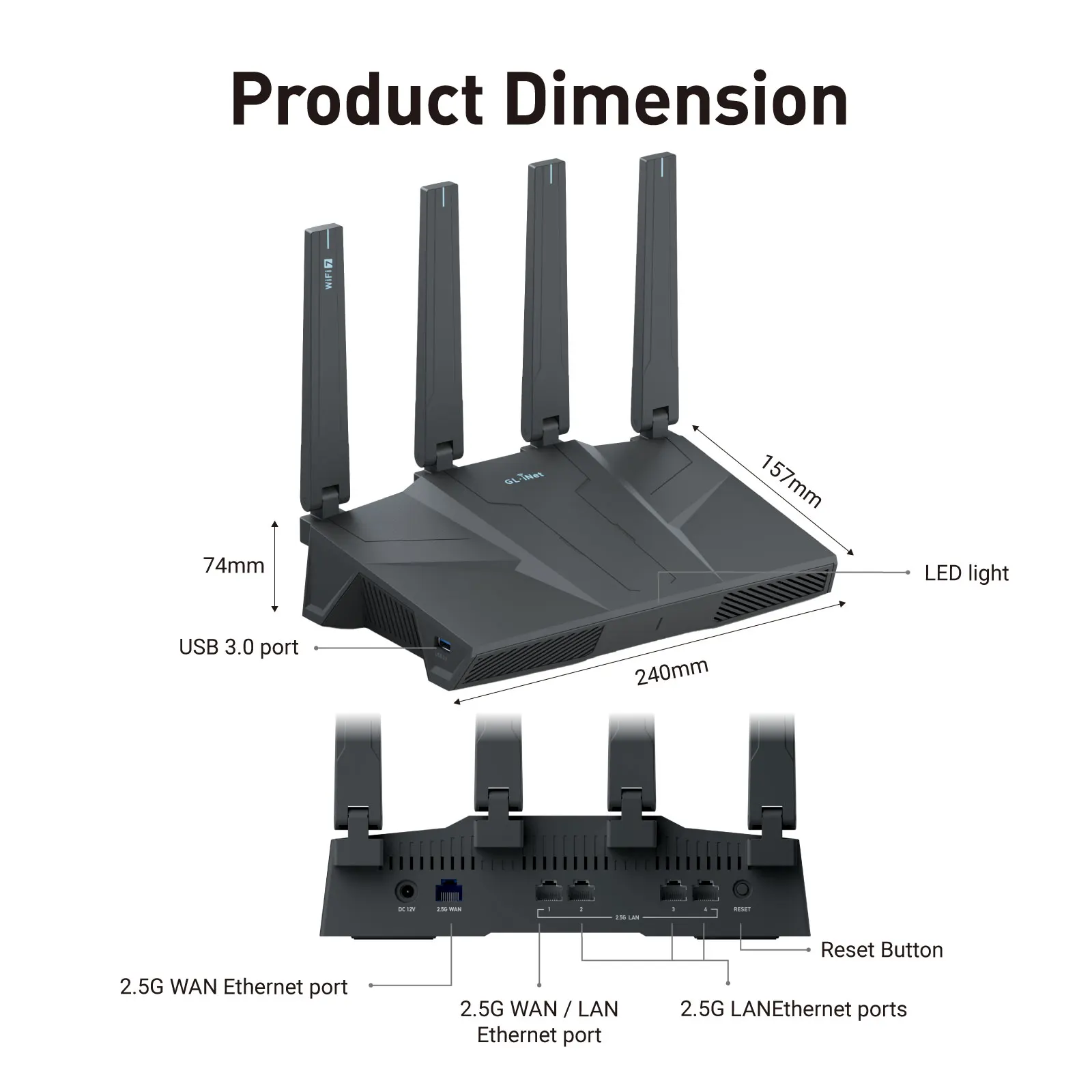 GL.iNet GL-BE6500 (Flint 3e) Dual-band WiFi 7 Home Router for Gaming Wireless Internet Router 5× 2.5G Ports Robust VPN Capabilities,Parental Controls, USB3.0 Qualcomm Quad-core 1.5 GHz, Supports ADGuard Home,OpenVPN,WireGuard,OpenWrt
