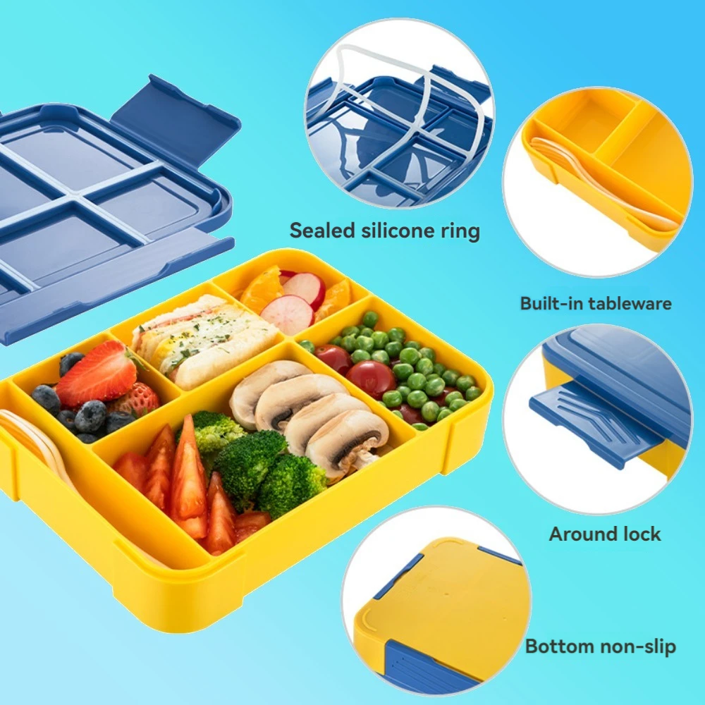 1330ML Kids Lunch Box With Tableware Sauce Portable Divided Oven Bento Box Leakproof Food Container For back to school kitchen