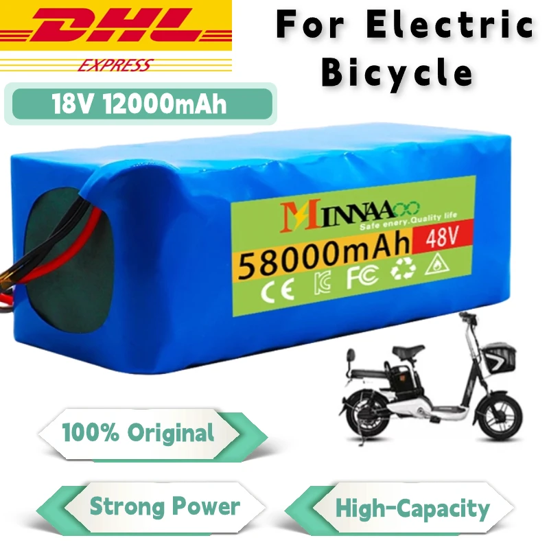 

High Capacity 48V 100mAh 1000w 13S3P XT60 Lithium ion Battery Pack For 54.6v E-bike Electric bicycle Scooter with BMS+charger