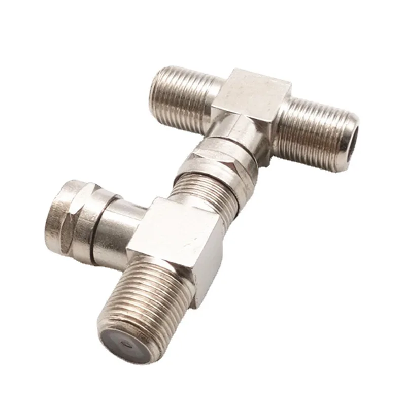 10 Pack Zinc‑Alloy F‑Type 3‑Way Splitter Adapter, Male to 2 Female F‑Connector, Imperial Thread Coaxial T‑Connector for TV Cable