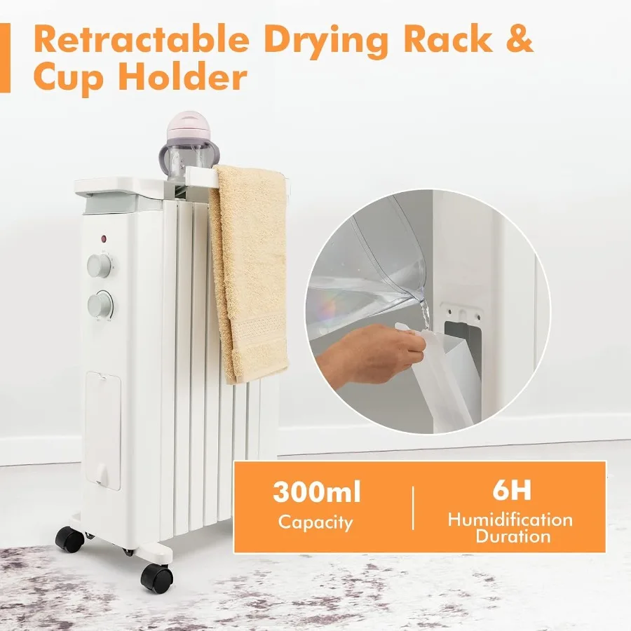 سخان مشعاع مملوء بالزيت 1500 وات سخان مساحة كهربائي مع 3 إعدادات للحرارة ترموستات ارتفاع درجة الحرارة حماية أكثر من رف معلق