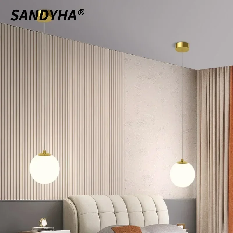 

SANDYHA Modern Simple Pendant Lights Glass Ball Chandeliers LED Hanging Lamps For Bedroom Living Room Study Entrance Home Decor