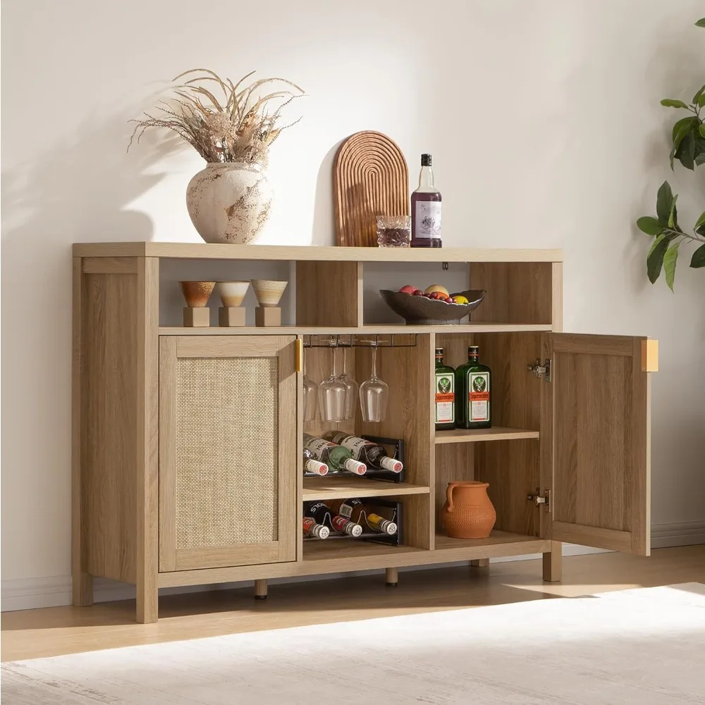 Armadietto da bar in rattan, armadietto da buffet con 51 credenze con contenitore, armadietto per vino per liquori in fattoria con portabottiglie