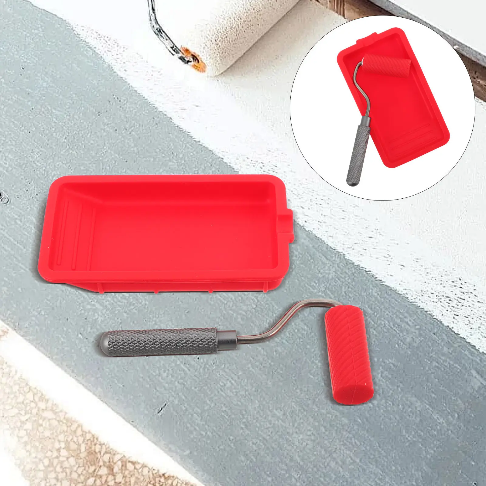 

1Set Silicone Glue Applicator Roller with Tray - Compact Portable Paint Roller Pan for Wood Glue Latex Paint Craft DIY Wood