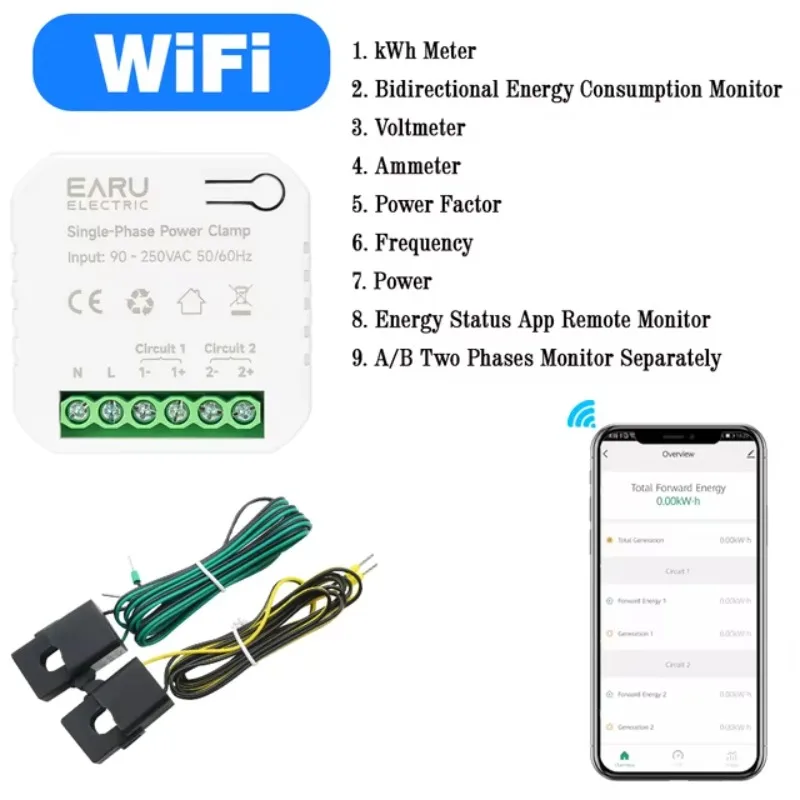 【2026】Tuya WiFi Zigbee Smart 2way مقياس الطاقة الثنائي 300A AC110V 220V Clamp CT KWh استهلاك الكهرباء للطاقة PC311 #2