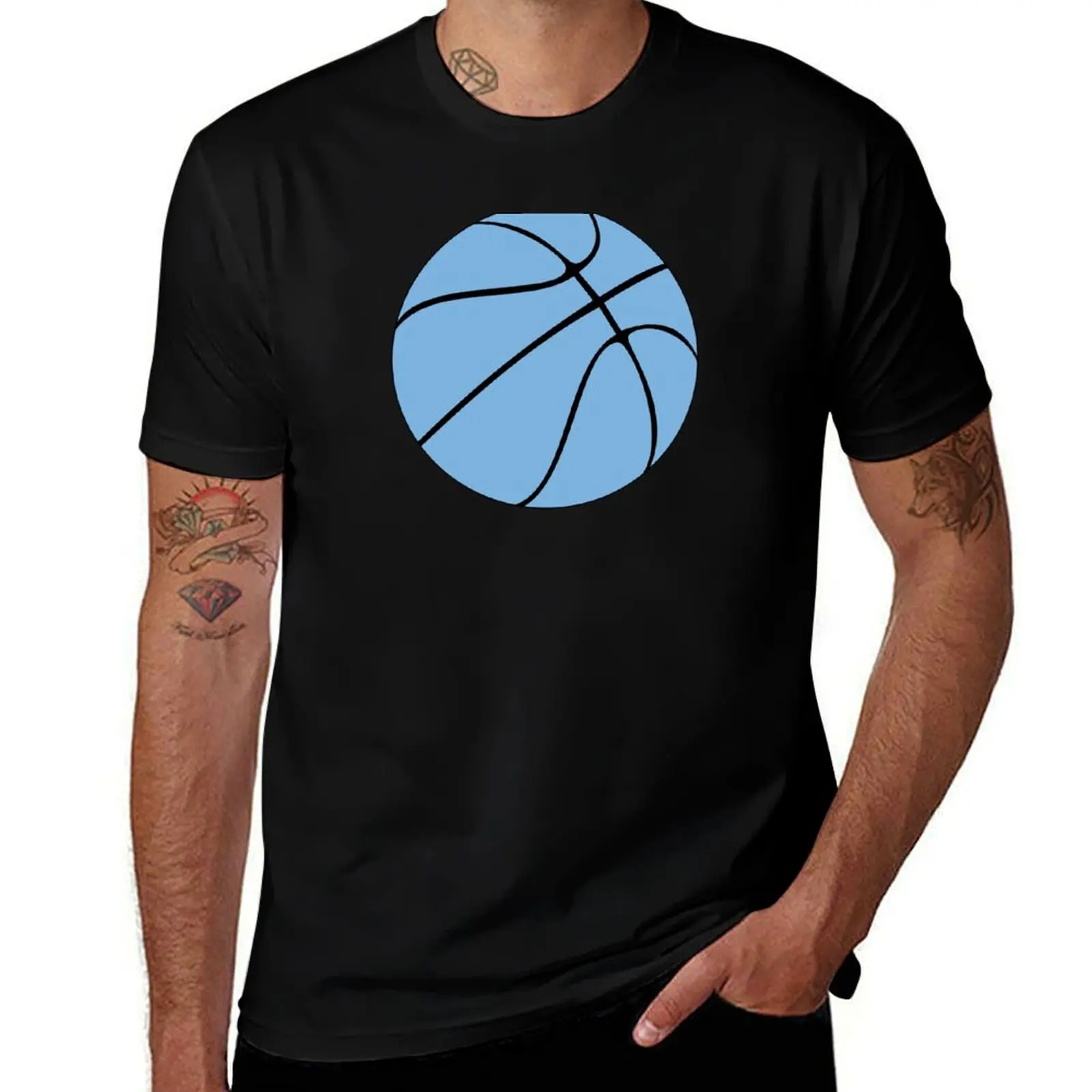 Carolina Blue / Light Blue Basketball Graphic with Outline T-Shirt summer tops Louboutins plain black t shirts men