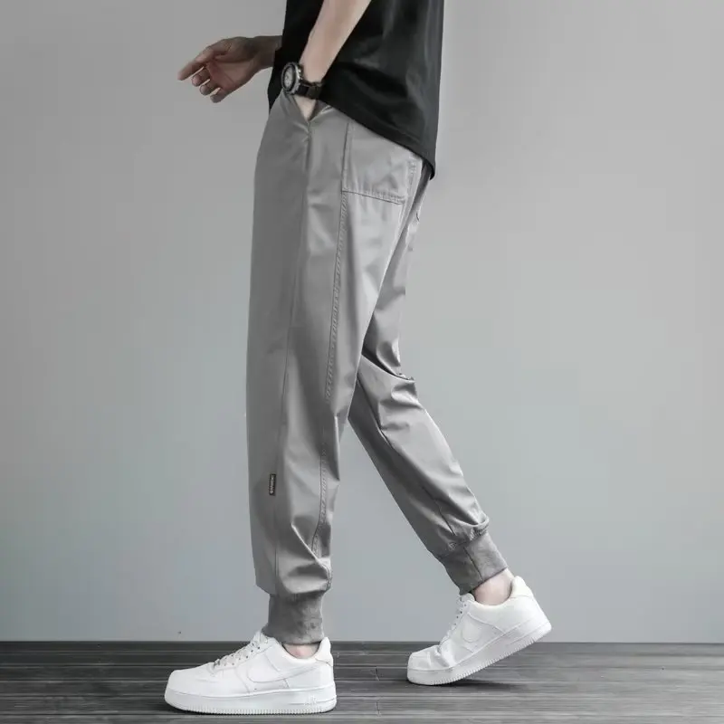 Qui Dry Ice Silk Men's Sport Pants Loose Casual Loose Cuffed plus Size Summer Straight Leg Anti Wrinkle Polyester Fiber