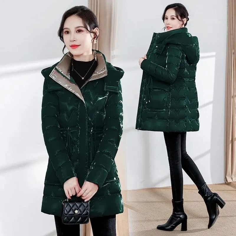 New Down Cotton Coat Women 2023 Korean Cotton Coat For Women Winter Thick Warm Long Thick Colorful Outwear Hooded Coat Lace-Up