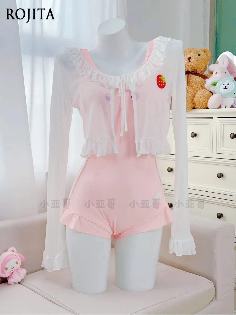 Cartoon Style Pink One-piece Swimsuit Female Sweet Cute Conservative Vest Swimsuit 2026 New Swimwear Women