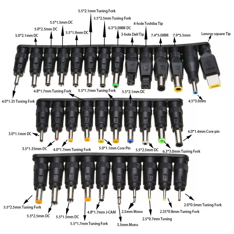 100W 5V/9V/12V/15V/20V Adjustable Voltage USB TYPE-C 5521 DC Jack Connector Power Optical Modem Router Notebook Charging Cable F