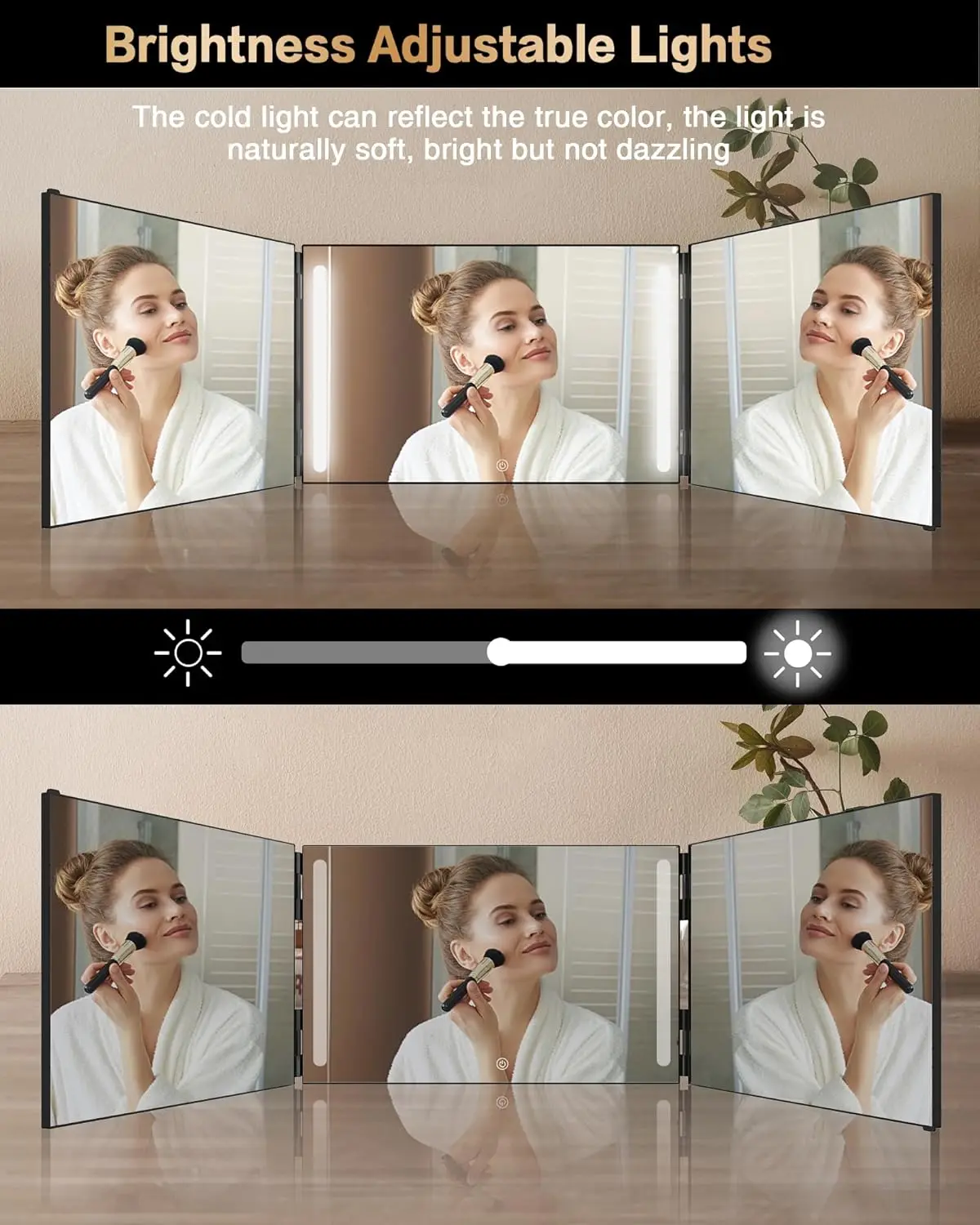 LED BLACK Trifold Self Haircut Mirror With Light Adjustable Height 3 Way Self Haircut Mirror Hd Glass 3 Way Mirror Portable