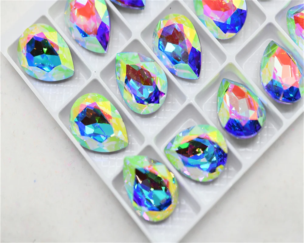 new color k9 Aquamarine ST glass stone beads for jewels making Rhinestones for DIY Apparel Clothing Decoration teadrop Rivoli