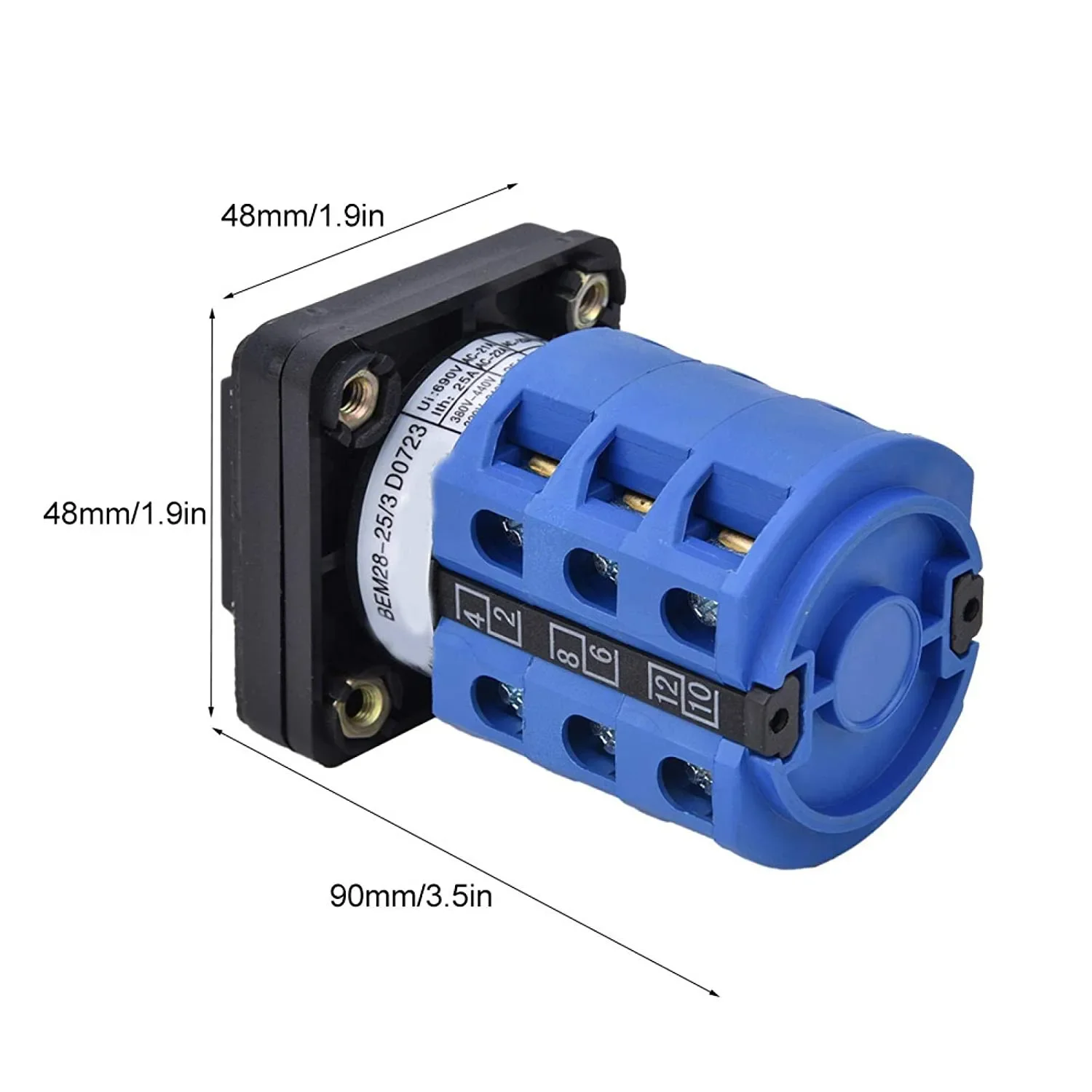 25A 690V Rotary Changeover Switch Three Phase 3 Position Transfer Switch Panel Tool With Galvanized Copper Conductive Parts