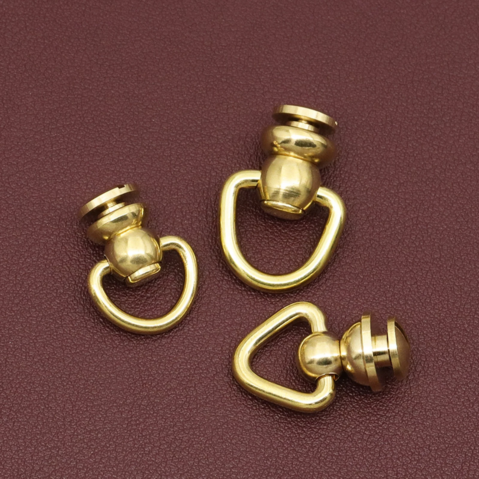 1PC Solid Brass Rivet and Studs with Screws D Ring and Triangle Design Rotate Head Spikes Buttons with D Ring Leather Craft Tool