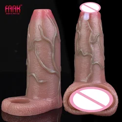 New FAAK Silicone Penis Sleeve Cock Enlargement Realistic Dildo Sheath Penis Ring Sex Toys For Men Skin Touch Male Masturbator