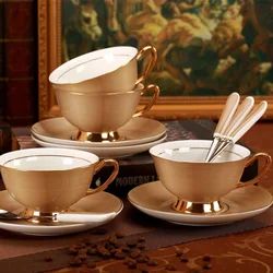 British Vintage Rose Bone China Tea Cup Nordic Afternoon Coffee Tea Cup Hand Drawn Gold Rimmed Coffee Cups Plates with Spoons