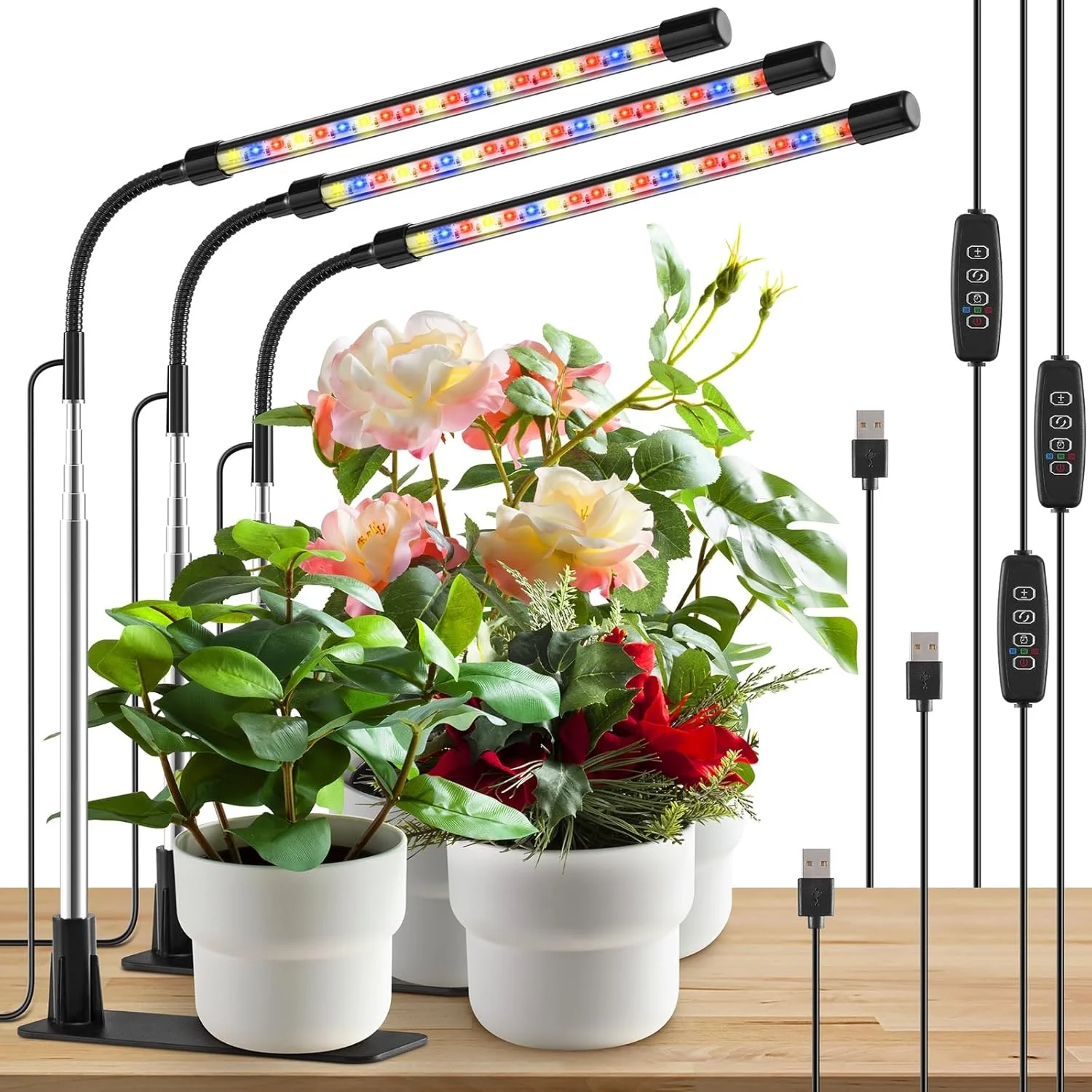 

Desk Grow Lights for Indoor Plants with Base, Adjustable Height 6.5"-26", 10 Dimmable Levels, Auto Timer 3/9/12H