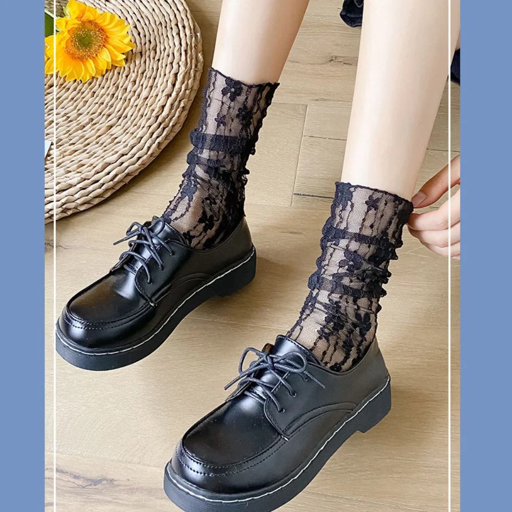 Style JK Floral Harajuku Socks Breathable Transparent Mesh Fishnet Socks Soft Children's Mid Length Socks Women's