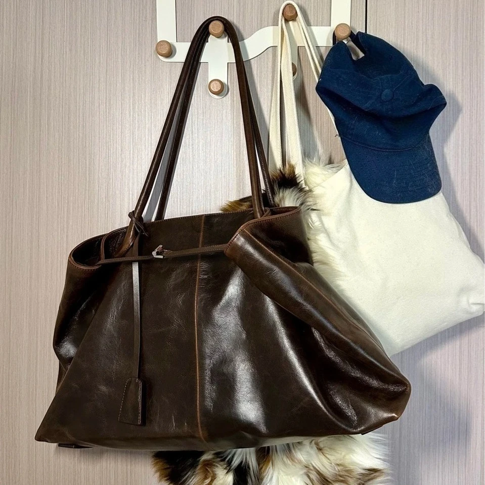 

Большая женская сумка-тоут корейского стиля, коричневая, простая, модная, роскошный дизайн, многофункциональная, на плечо, через плечо