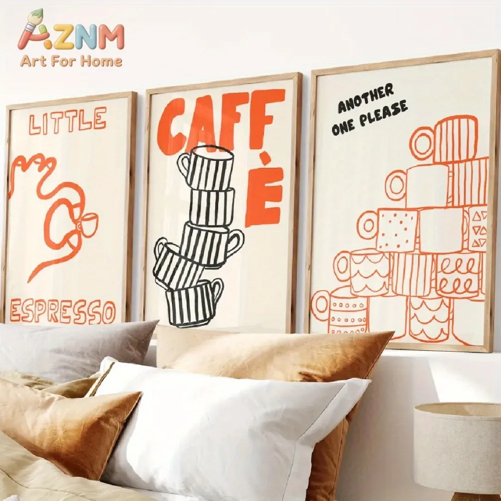 

1/3pcs Italian Coffee Canvas Poster Minimalist Orange and Black Cafe Kitchen Wall Art Prints for Modern Living Room Home Decor