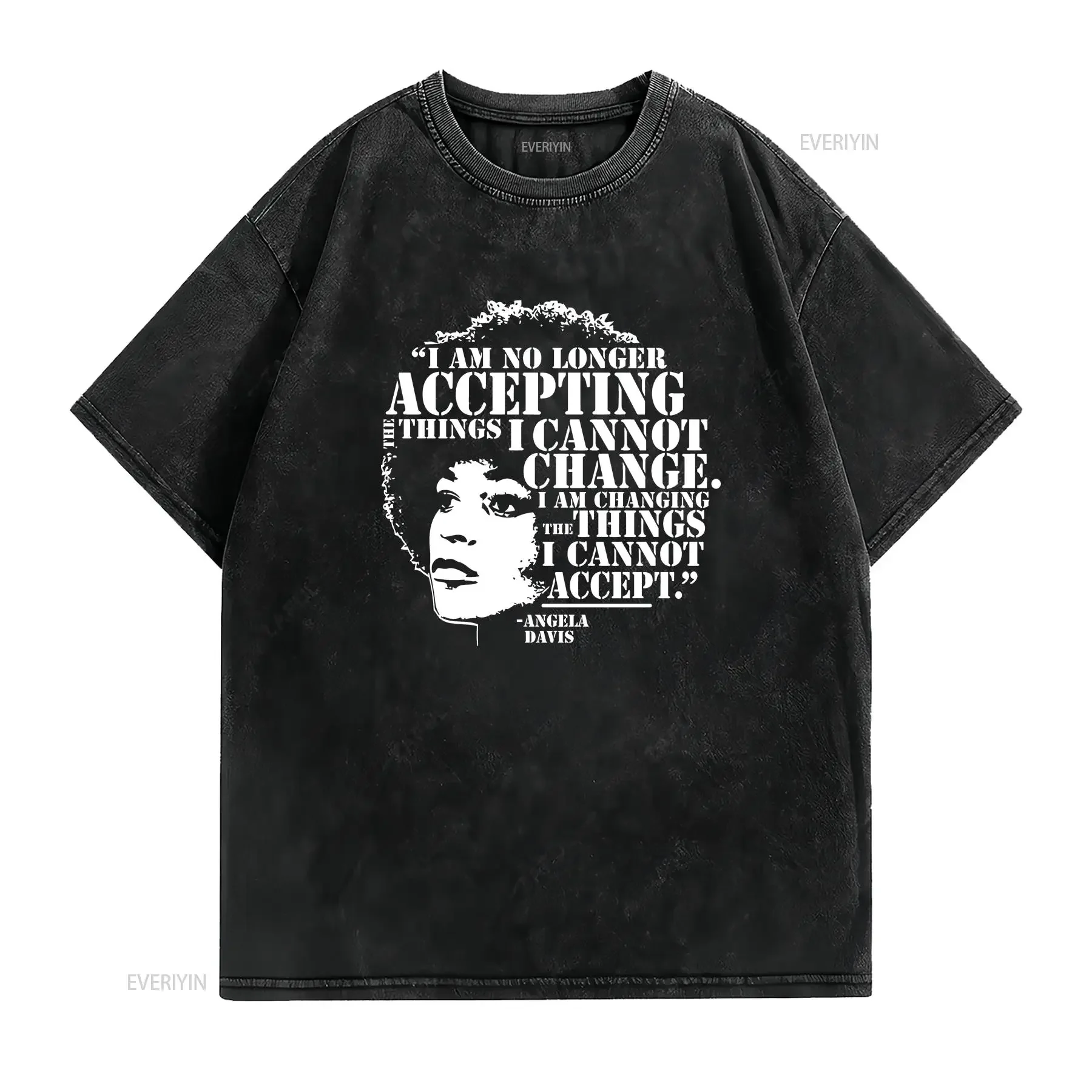 No Longer Accepting Things I Cannot Change Women's T Shirt Angela Davis vintage Washed Top For Everyday Wear Slightly Casual