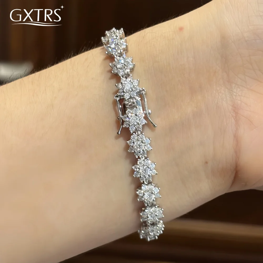 

GXTRS Flower Shape Full Moissanite Bracelets For Women S925 Silver Luxury Sparkling Lab Diamond Hand Chains Gifts Fine Jewelry