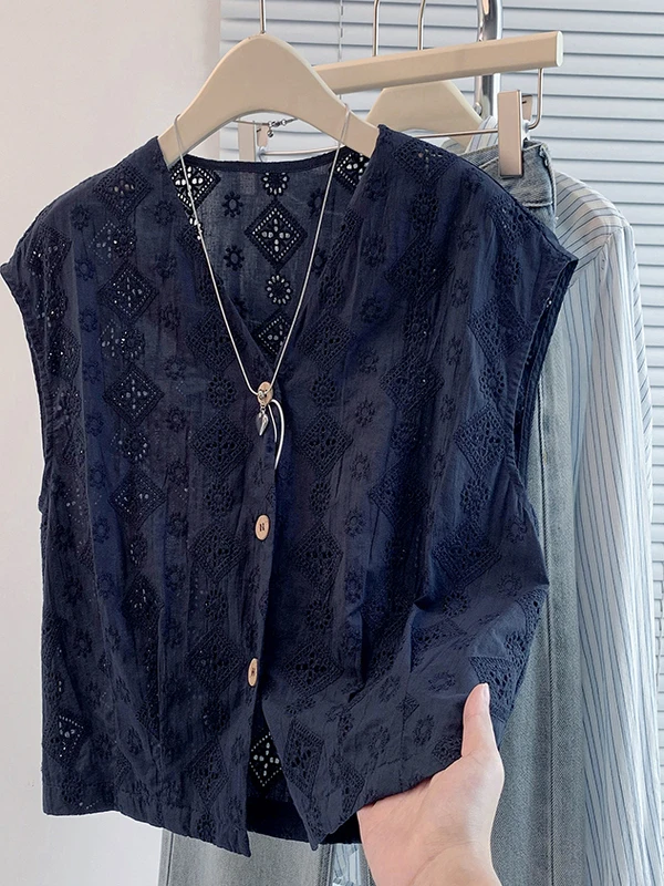 

Художественный вышитый жилет большого размера, повседневный свободный летний топ с v-образным вырезом, женский модный многофункциональный жилет на одной пуговице