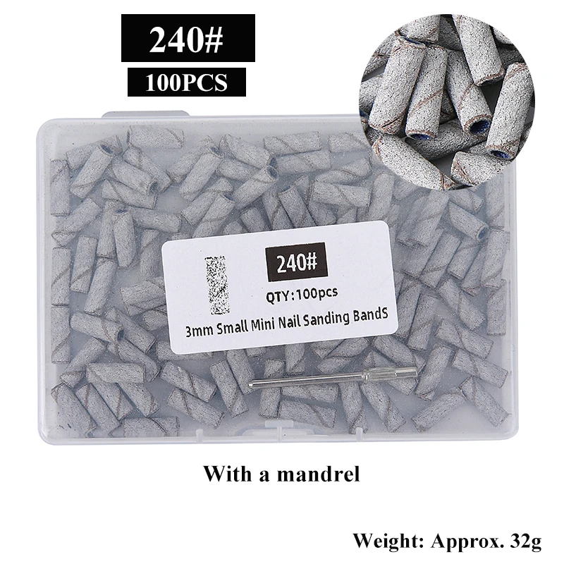 100 pièces/boîte 3mm Mini bandes de ponçage avec jeux de mandrins pour peau morte callosités polissage électrique forets à ongles outil de manucure