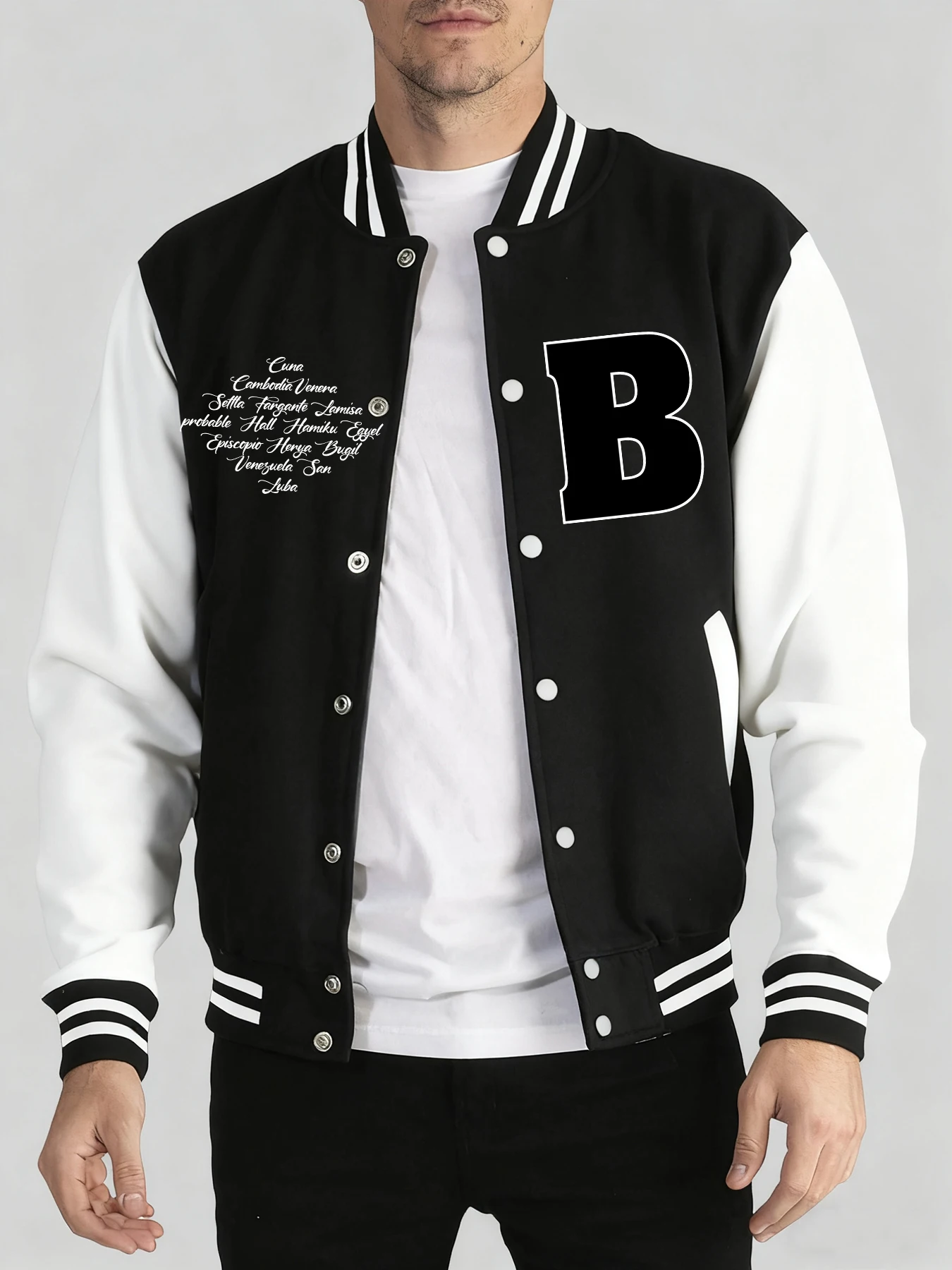 

Art Character And Word B Print Men Street Jacket Casual Harajuku Baseball Uniform Autumn Winter Tops Pocket Trendy Sportswears