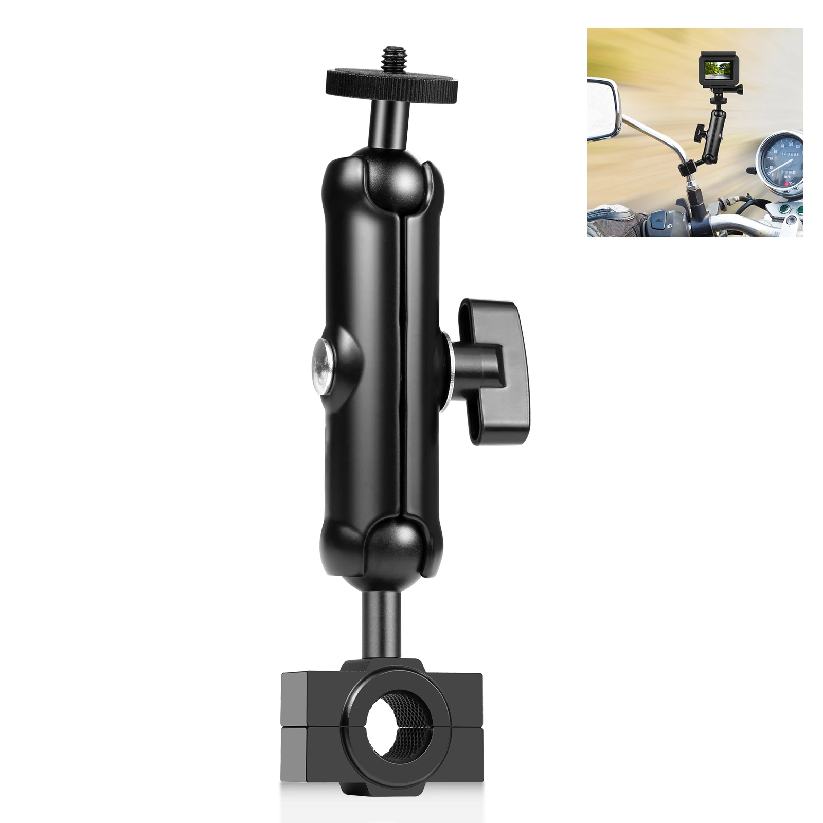 PULUZ Motorcycle Holder Rearview Mirror Fixed Mount For DJI, Insta360, GoPro and Other Action Cameras