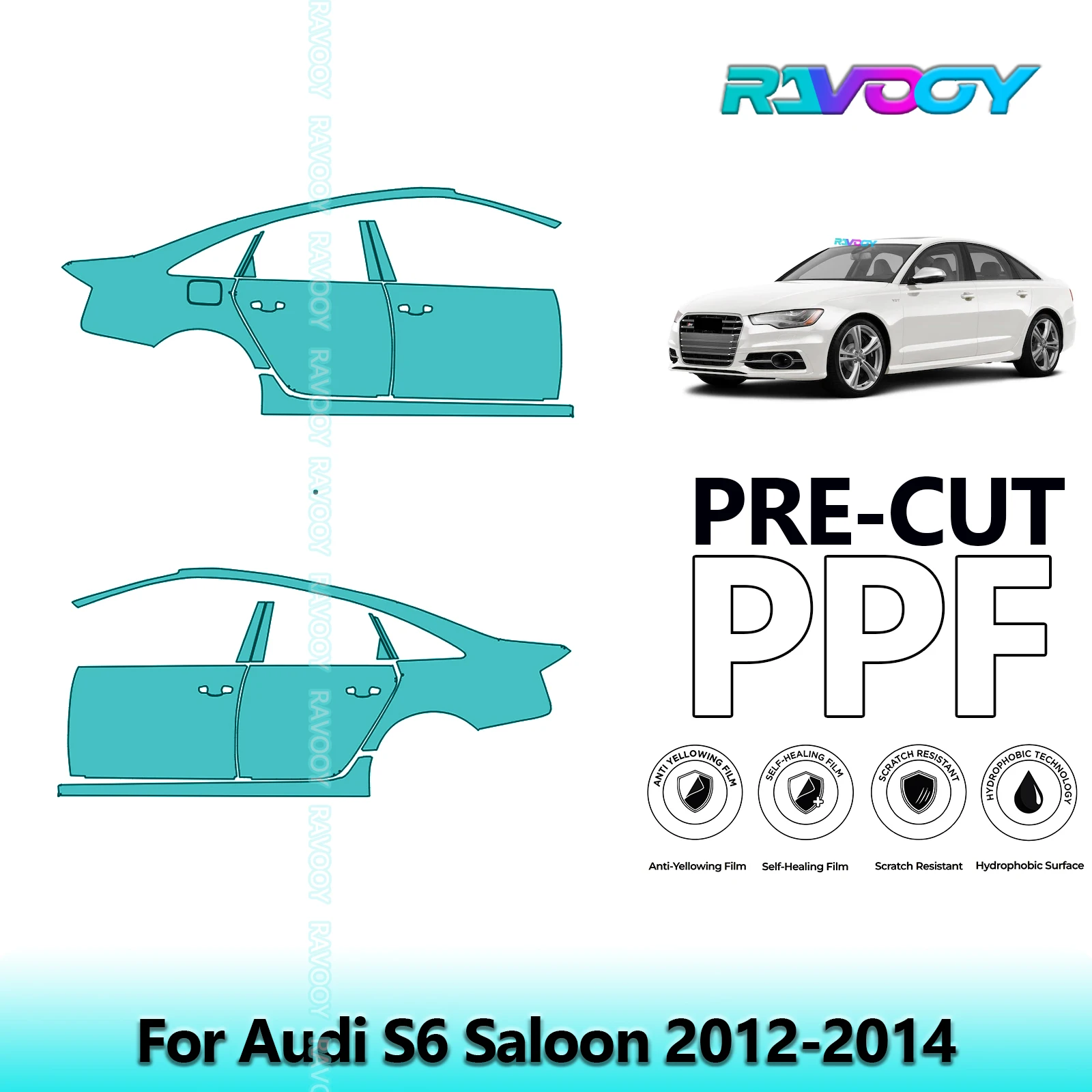 

For Audi S6 Saloon 2012-2014 8.5mil Clear Matte Pre-Cut PPF Door & A/B Pillar Kit TPU Paint Protection Film Set
