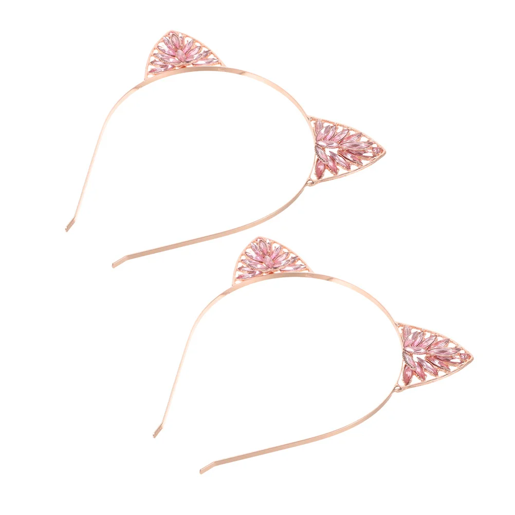 

2pcs Cat Ear Headband Crystal Lightweight Durable Holiday Party Hair Accessories For Women Rhinestone Headwear Festival Outfit