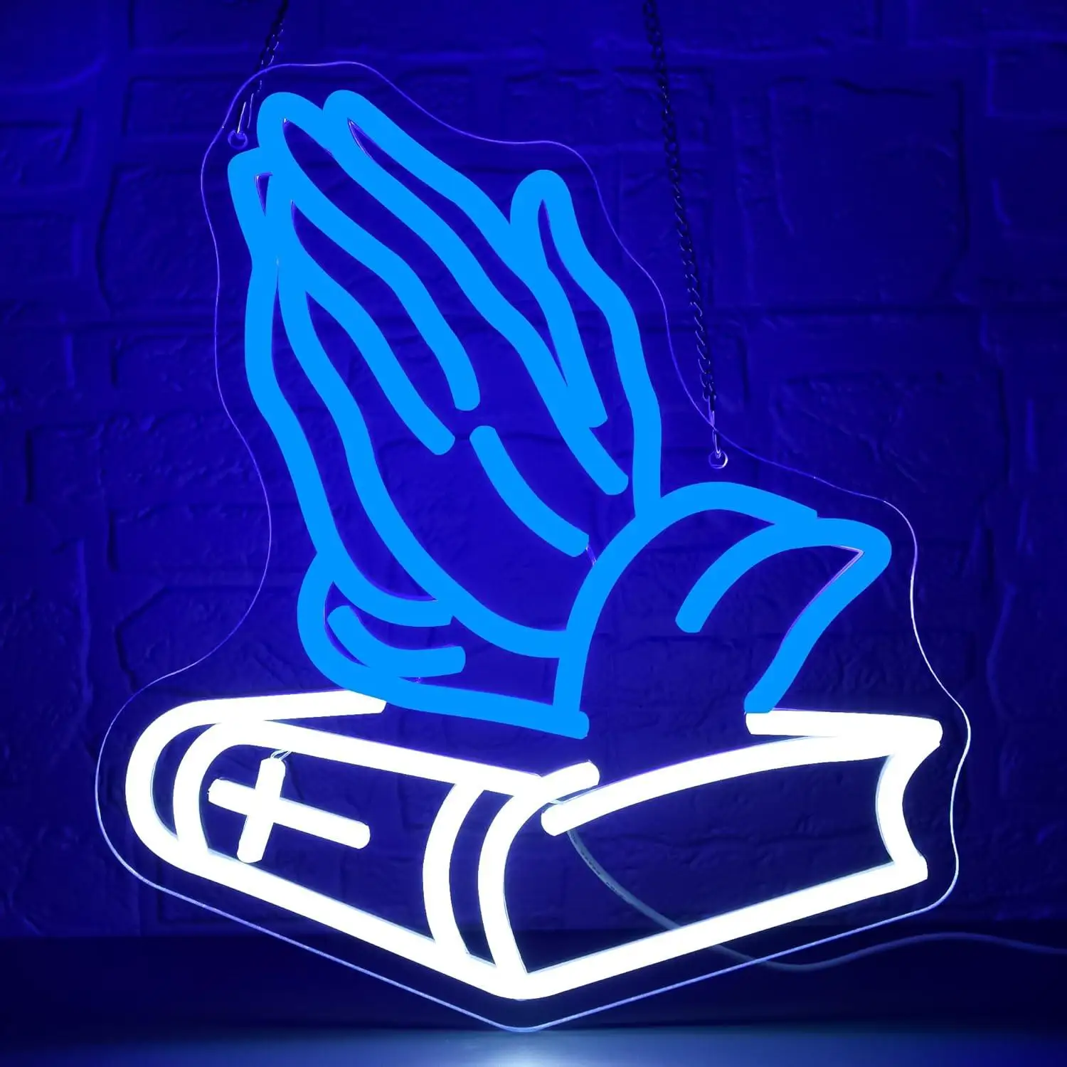 

Praying Hands & Bible Neon Sign Dimmable LED Neon Light for Bedroom Church Christian Faith Themed Wall Decor Gift for Faith