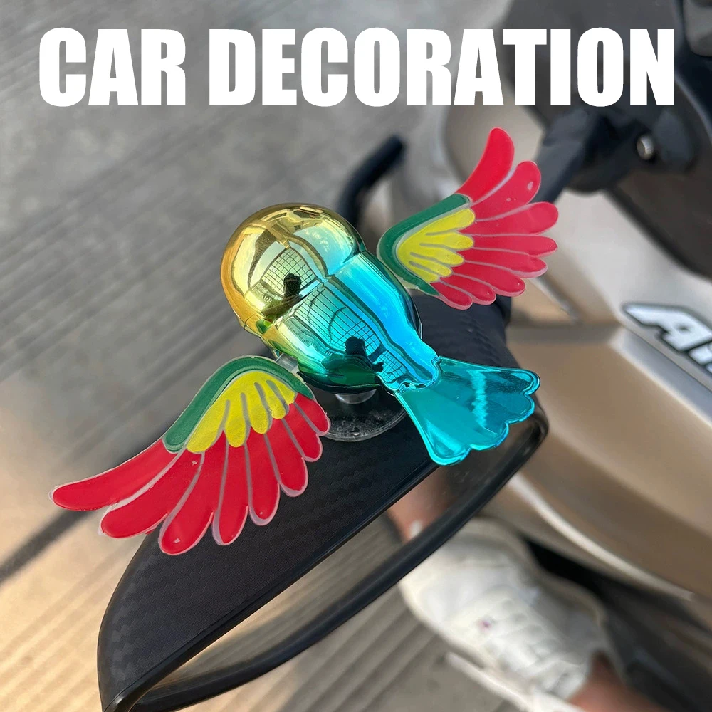 Cool Fun Wind Power Flying Bird Ornament Car Motorcycle Mirror Exterior Decoration Creative Accessories Simulation Wings Flutter