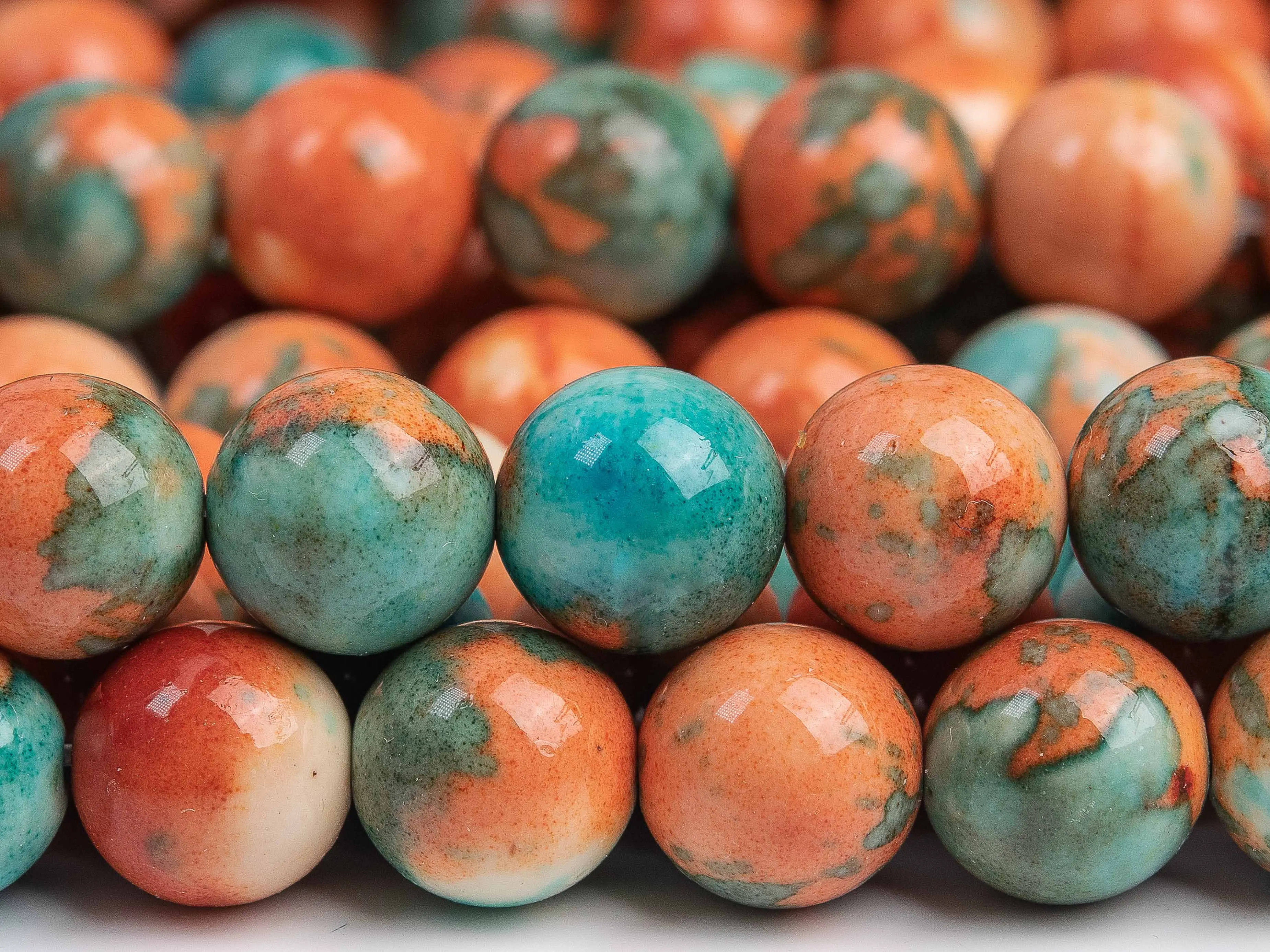 

Orange & Blue Rain Flower Jades Loose Beads Round Shape Size Options 4/6/8/10/12mm for Jewelry Making