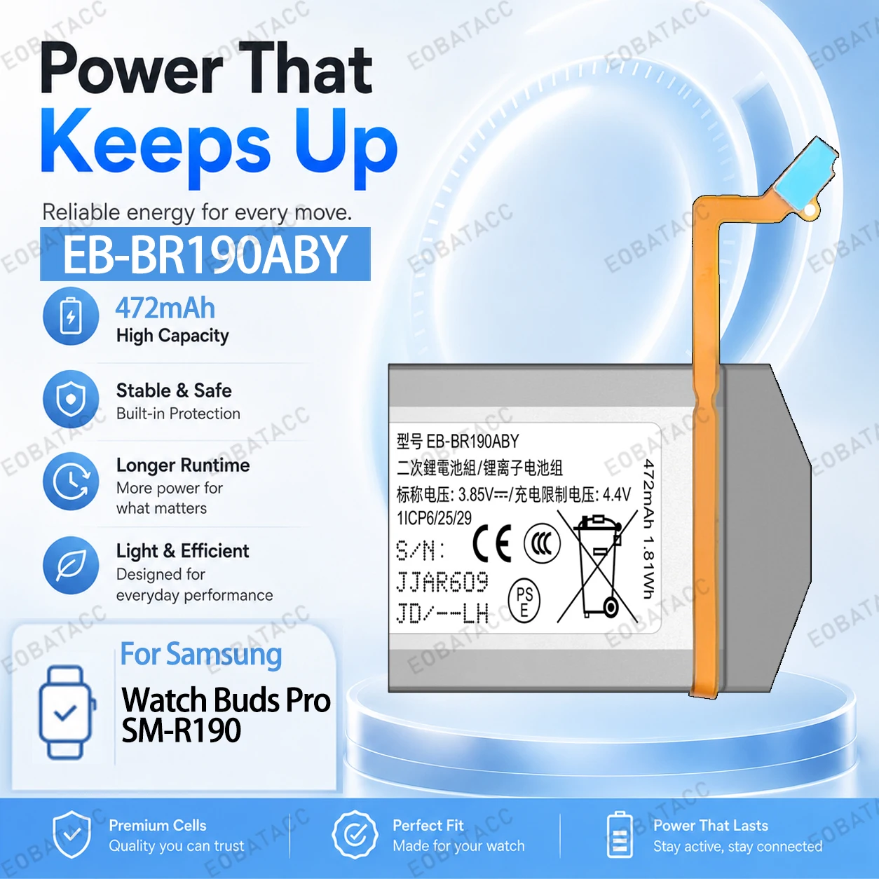 Brand New 472mAh EB-BR190ABU Battery for Samsung Watch Buds Pro/SM-R190 battery Repair Tools Kit