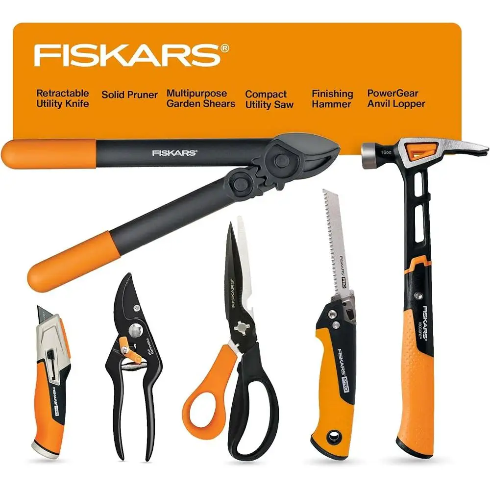 Home Essentials Tool Kit 6 Piece Set PowerGear Lopper Take Apart Shears Bypass Pruner Folding Saw IsoCore Hammer Utility Knife