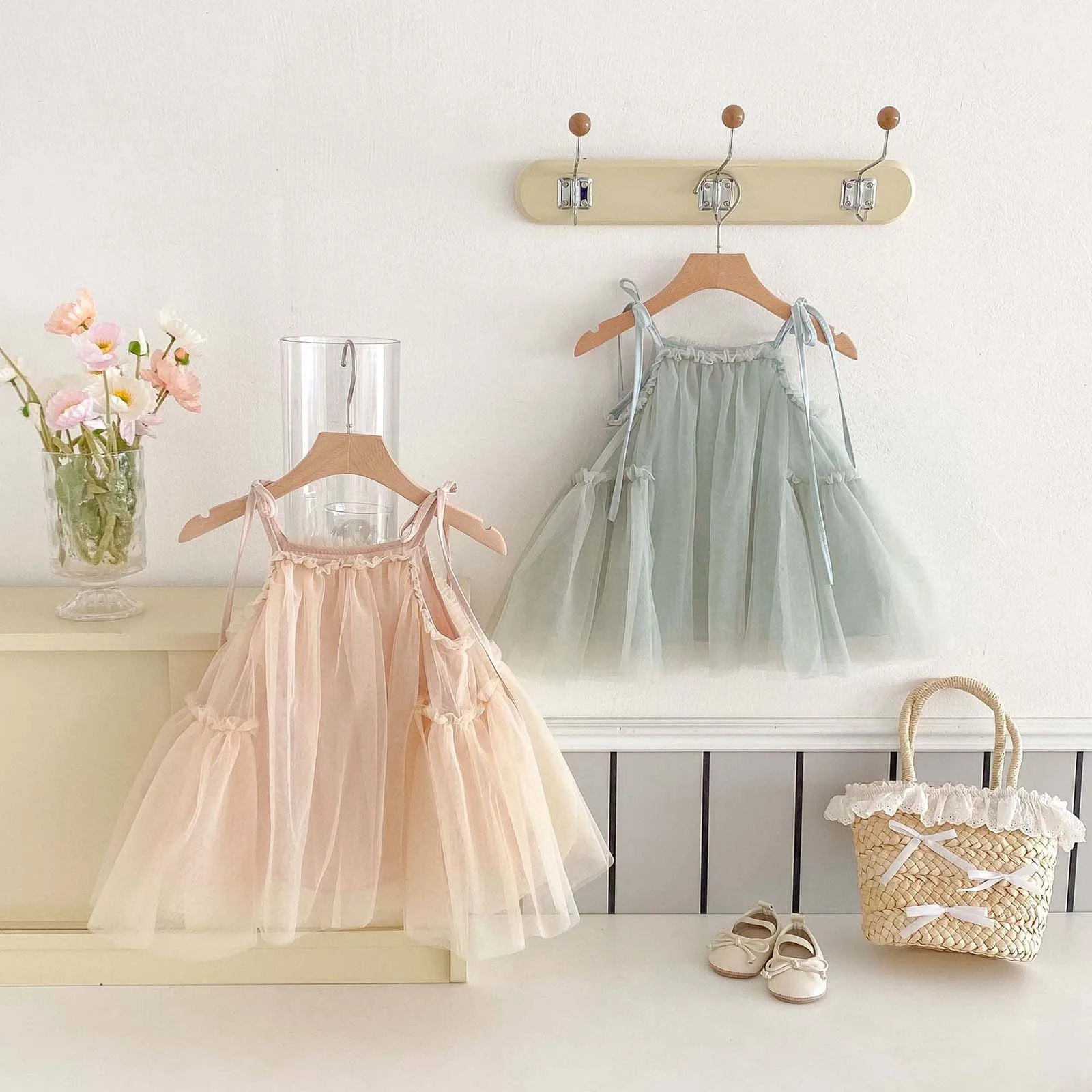 

Summer Baby Girls Straps Princess Dress Korean Style Cute Children's Tulle Suspenders Dress 0-3Y Toddler 1st Birthday Clothes