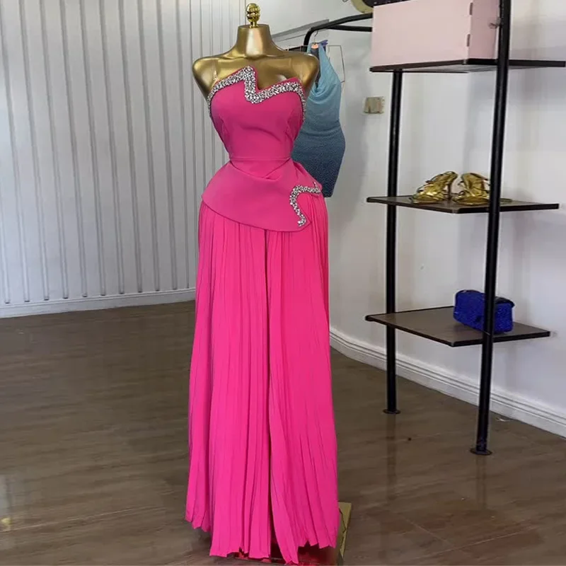 Moda 2 pezzi set da donna diamante strass caldi top corto e pantaloni a gamba larga a pieghe due abiti tuta nuovo vestito autunnale 2025