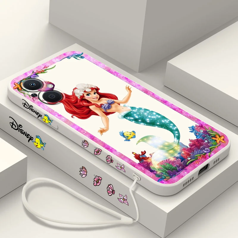 Princess The Little Mermaid For OPPO Find X5 X3 X2 Lite Pro Neo A5 A53 A94 4G 5G Liquid Left Rope Soft Phone Case Cover image 6