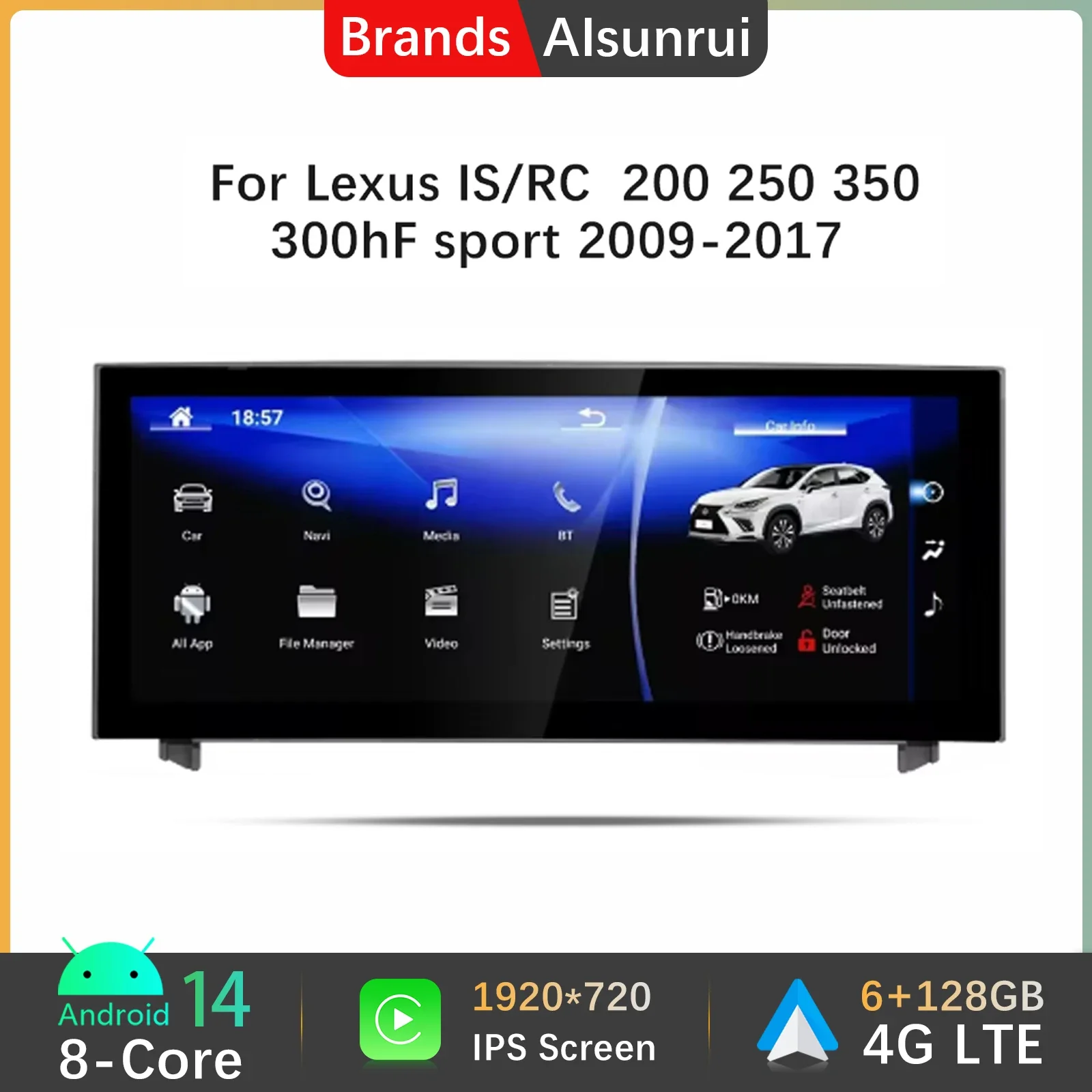 

Автомобильный радиоприемник для Lexus IS RC 200 250 300 350 200t 300h, Android 14, Беспроводная мультимедийная аудионавигация с GPS-экраном, стерео