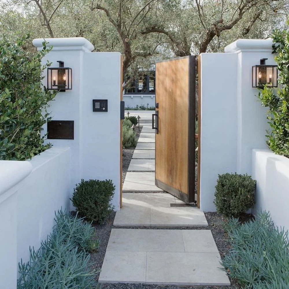 Sixinalu puertas abatibles puerta casa grande Gaint valla principal de madera entrada de aluminio Exterior Patio puertas traseras Panel personalizado para el hogar