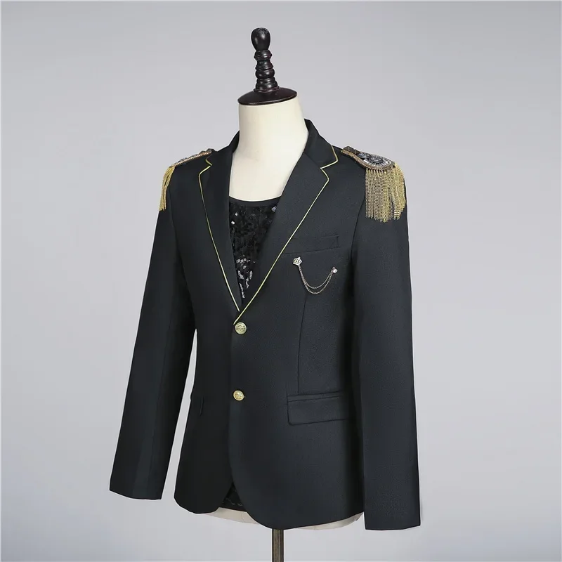 Costume de club de nuit de style coréen pour hommes, blazer et pantalon de seigneur de guerre, pompon imbibé, chanteur et hôte, performance sur scène, groupe de séparés eurs, ensemble de 2 pièces